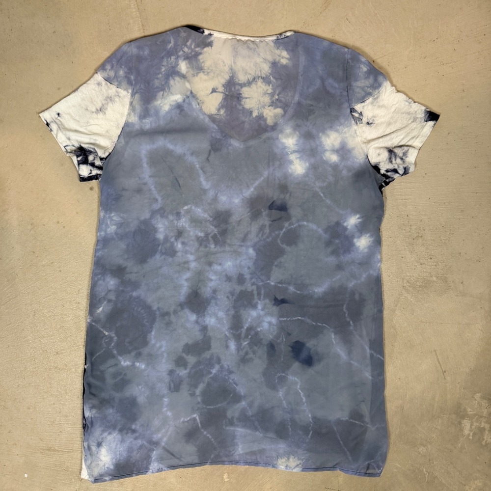 Vocal USA Womens Large Fleur De Lis Rhinestone Tie Dye Graphic Tee Blue White - Picture 4 of 6